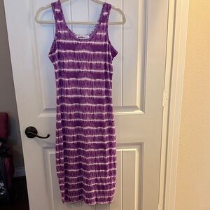 Doublju Purple and White Tie-Dye Midi Dress (L)
